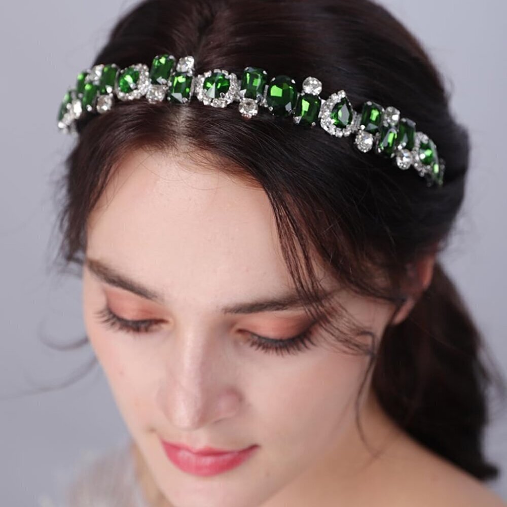 Bridal Rhinestone Headband Fashion Green Crystal Headband Sparkly Crystal Thin H